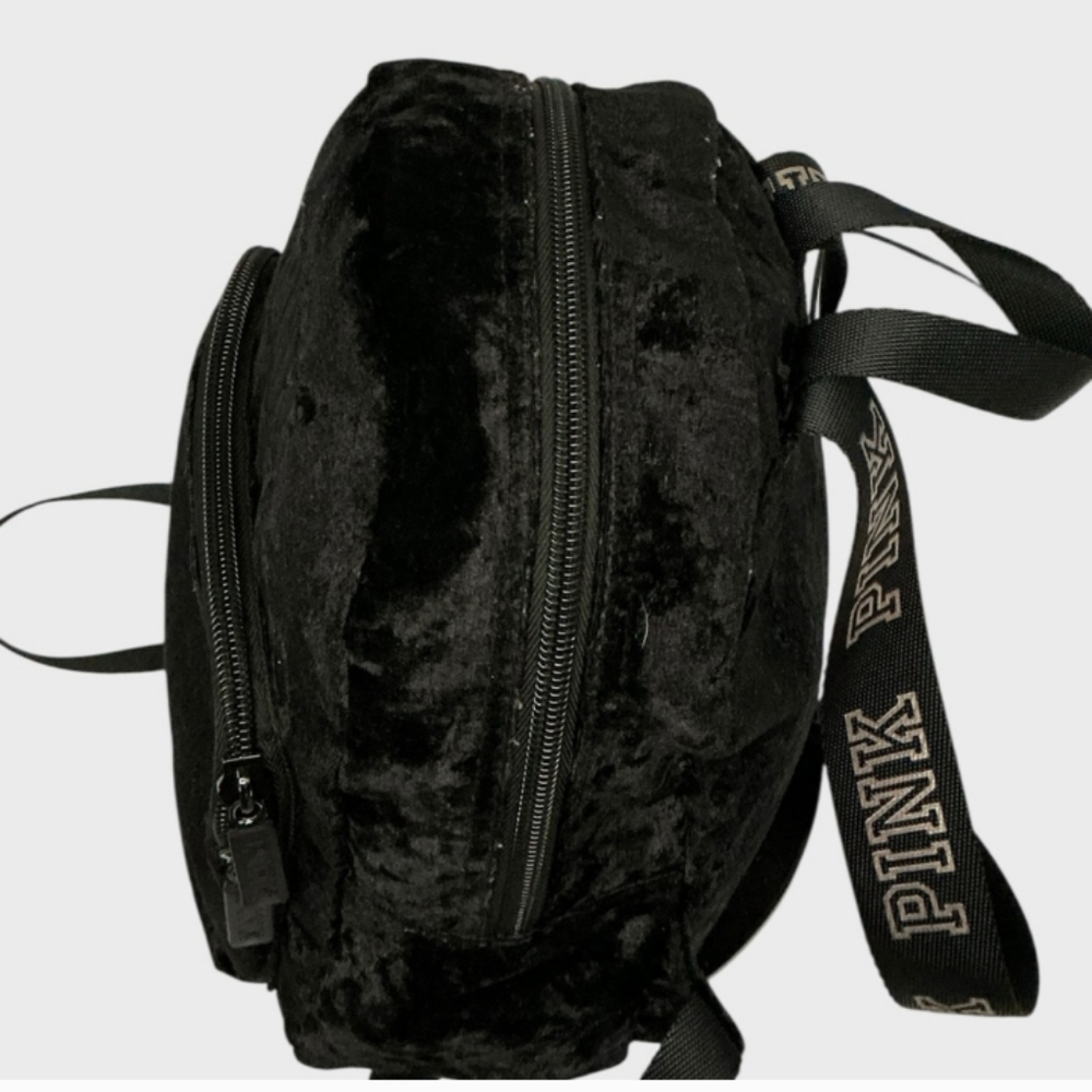 PINK by Victoria’s Secret Crushed Velvet Velour Mini Backpack Black - Picture 4 of 9